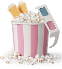 popcorn, 3D glasses, and movie tickets