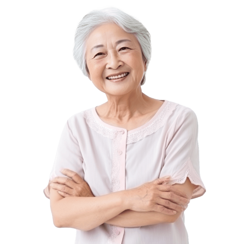 Happy senior woman with arms crossed, representing confidence and wellbeing
